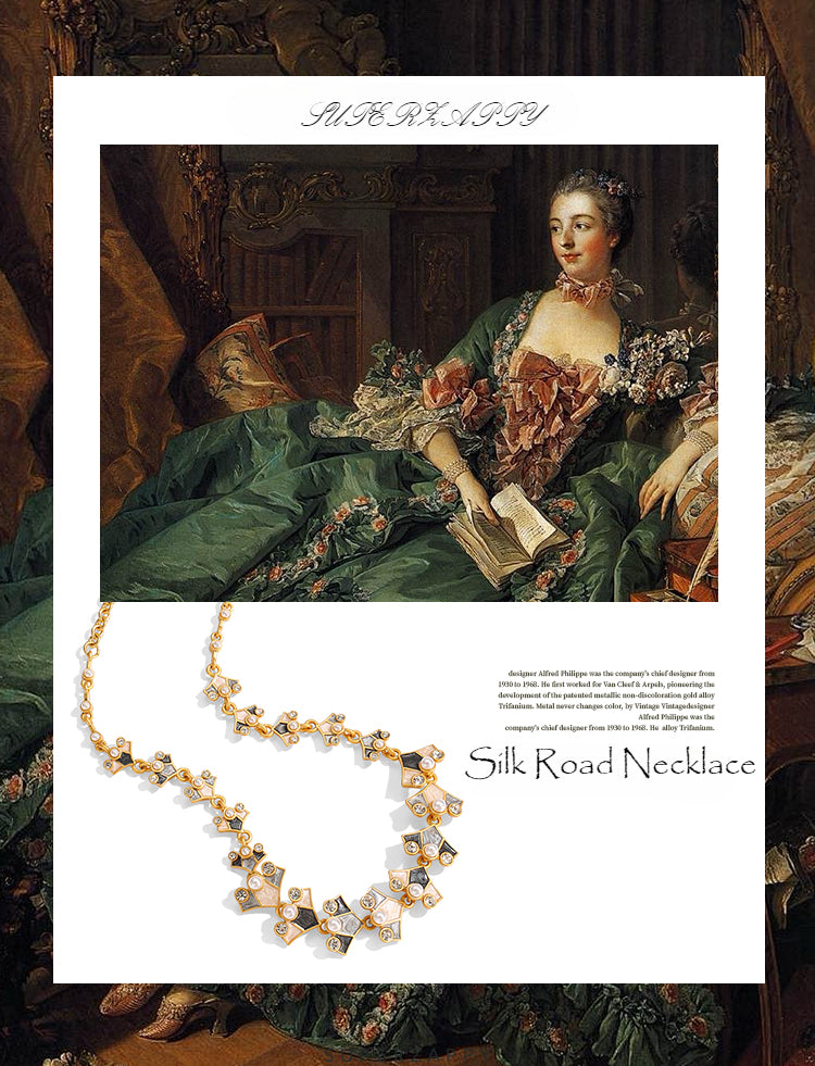 Silk Road Necklace - Vintage Enamel & Pearl