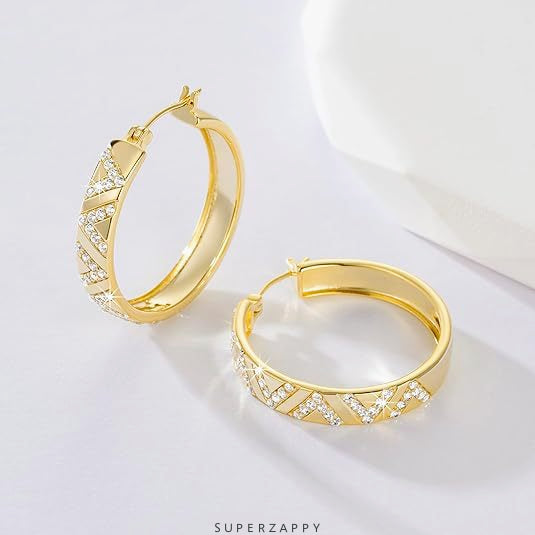 Hoop V-Shaped Zircon Gold Earrings