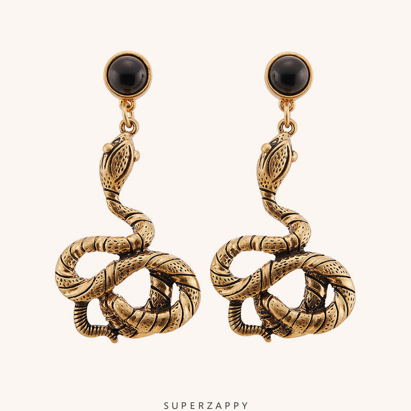 French Vintage 18K Matte Gold-Plated Snake Stud Earrings