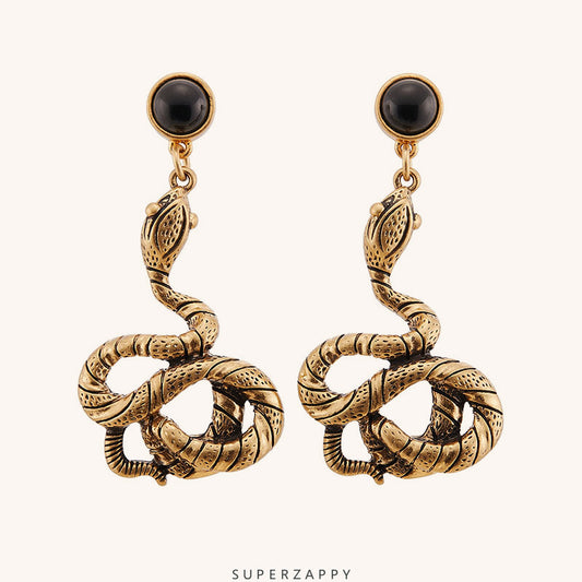 French Vintage 18K Matte Gold-Plated Snake Stud Earrings