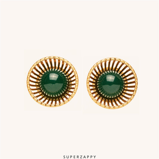 Geometric Half-circle Hollow Emerald Earrings