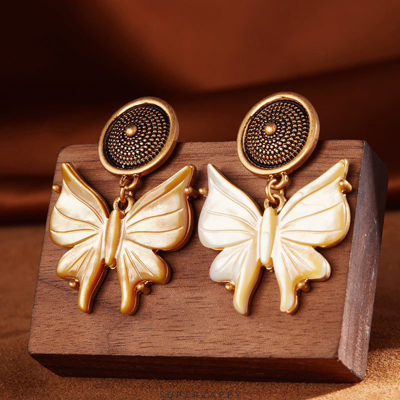 Vintage Mother-of-Pearl Butterfly Stud Earrings