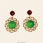 Red and Emerald Hoop Earrings