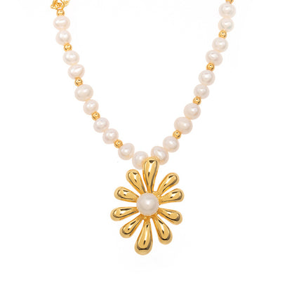 Baroque Freshwater Pearl Sunflower Choker Necklace