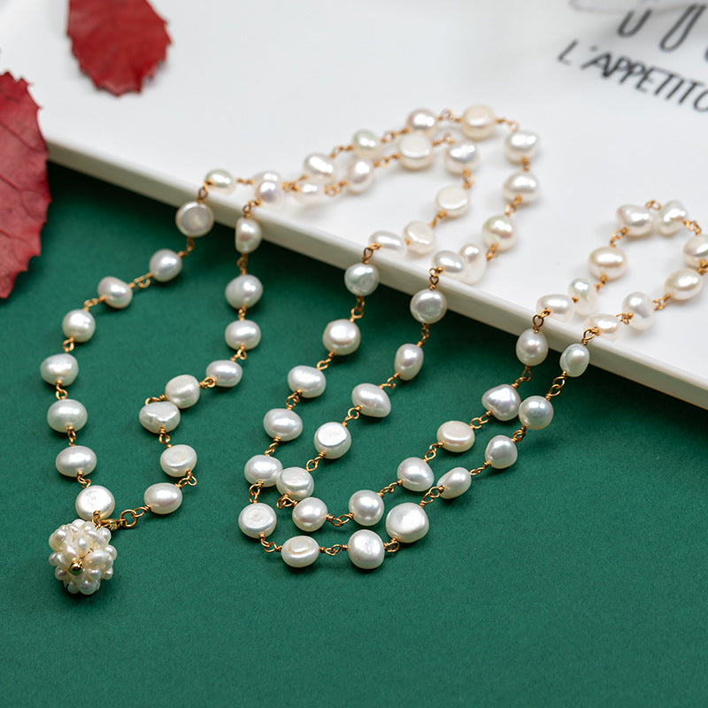 Baroque Freshwater Pearl Hydrangea Double-Layer Necklace