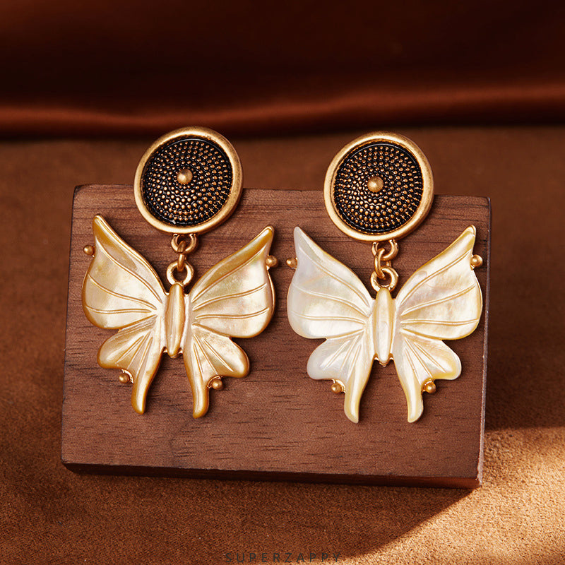 Vintage Mother-of-Pearl Butterfly Stud Earrings