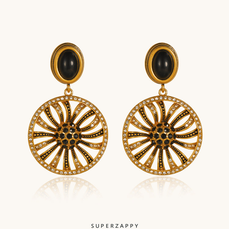 Black Tear Rosa Sunflower Earrings