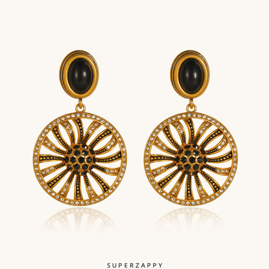 Black Tear Rosa Sunflower Earrings