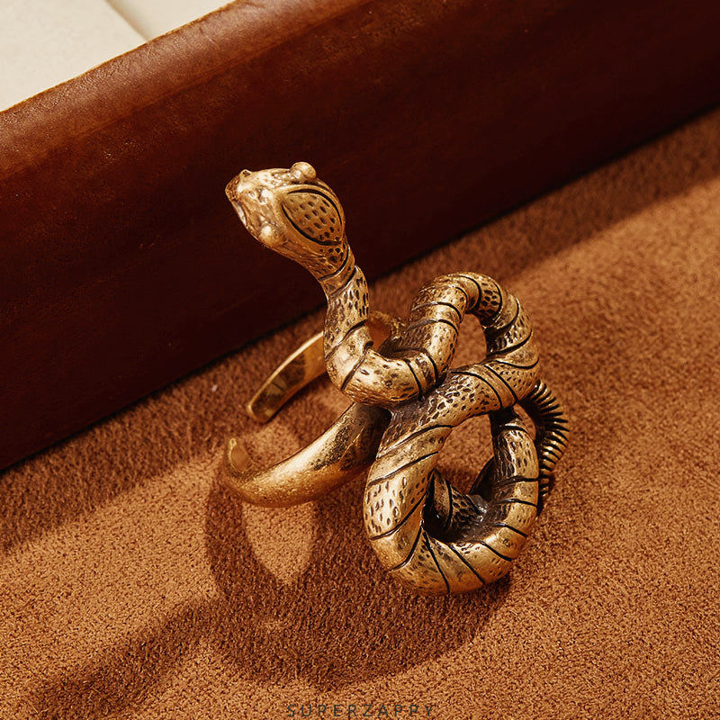 French Vintage 18K Matte Gold-Plated Snake Ring