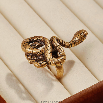 French Vintage 18K Matte Gold-Plated Snake Ring