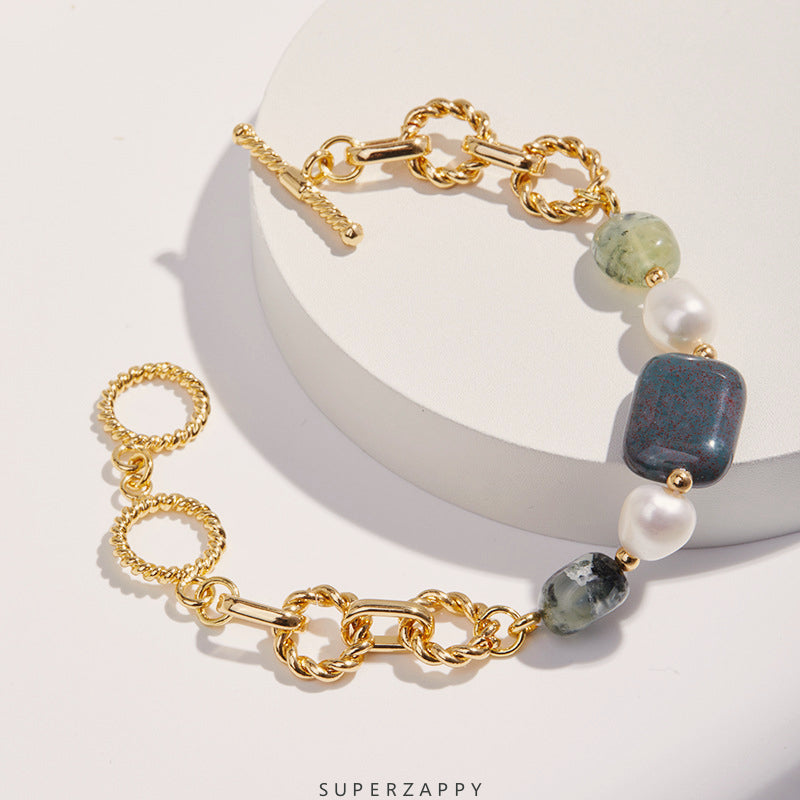 Baroque Freshwater Pearl and Natural Stone Bracelet