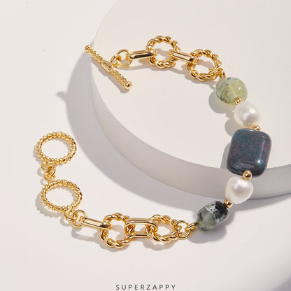 Baroque Freshwater Pearl and Natural Stone Bracelet