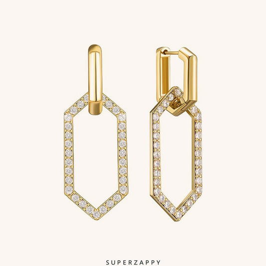 Geometric White Zircon Drop Earrings | Chain Link Dancle Earrings