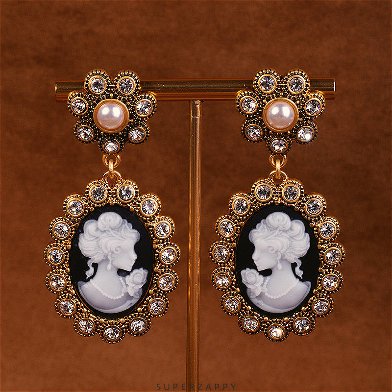 Cameo Earrings - Vintage French Court Style Jewelry