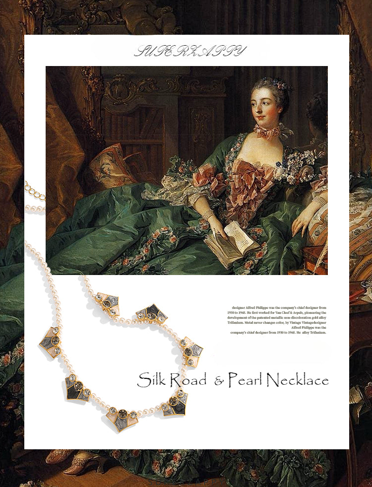 Silk Road Pearl Necklace - Vintage Enamel & Pearl