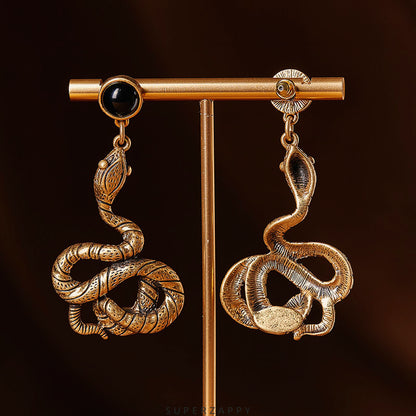 French Vintage 18K Matte Gold-Plated Snake Stud Earrings