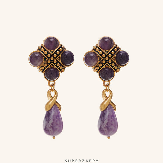 French Vintage Amethyst Stud Earrings