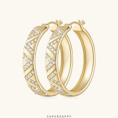 Hoop V-Shaped Zircon Gold Earrings